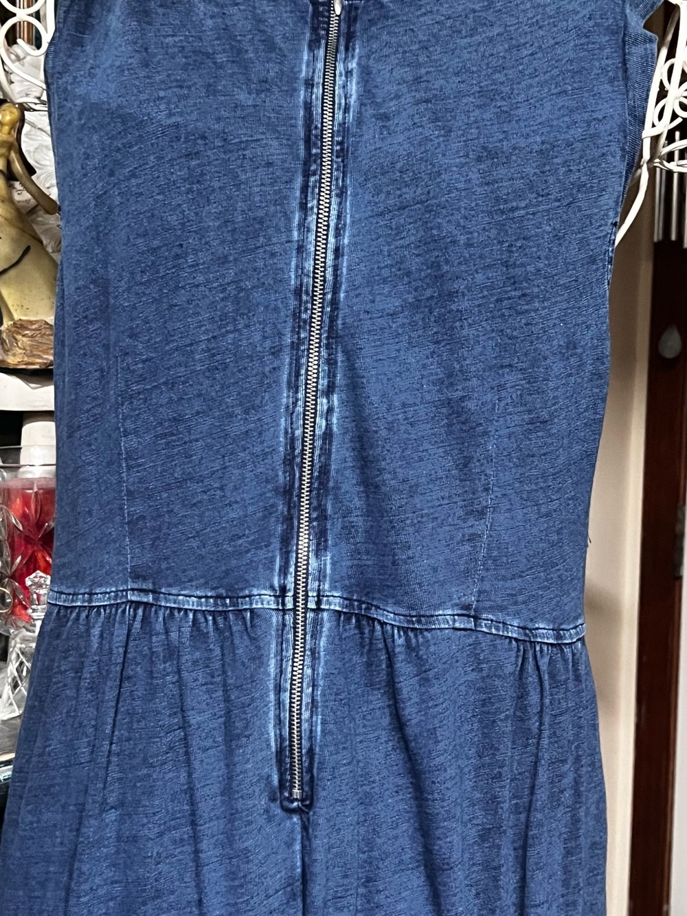 LOFT navy sleeveless denim-look dress